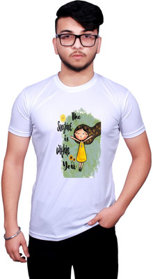 KRYONIX Printed, Typography Men Round Neck White T-Shirt