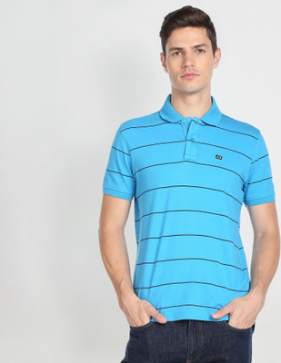 Arrow Sport Striped Men Polo Neck Blue T-Shirt