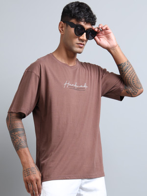 FROSEN FOX Self Design Men Round Neck Brown T-Shirt