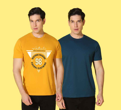 WOOSTRO Printed, Solid Men Round Neck Multicolor T-Shirt
