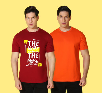 WOOSTRO Printed, Solid Men Round Neck Multicolor T-Shirt