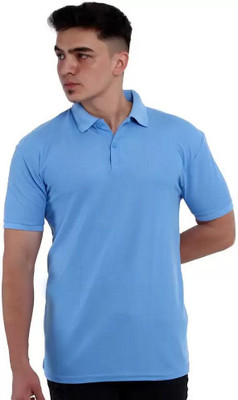 Exattire Solid Men Polo Neck Light Blue T-Shirt