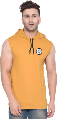GEUM Graphic Print Men Hooded Neck Gold T-Shirt