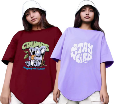 RS FASHION Printed Women Round Neck Maroon, Purple T-Shirt