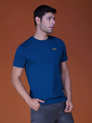 Zvezda Solid Men Round Neck Dark Blue T-Shirt
