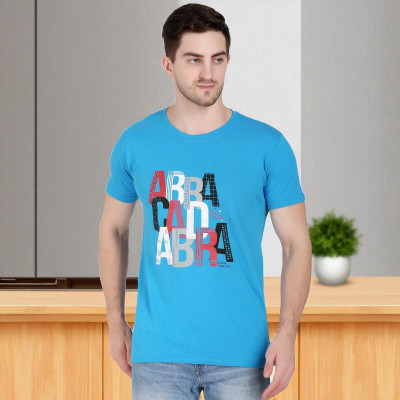 FARICON Solid Men Round Neck Light Blue T-Shirt