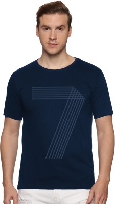 ADRO Printed Men Round Neck Navy Blue T-Shirt