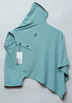 N AND J Solid Men Henley Neck Blue T-Shirt