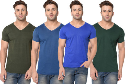 JB Jangoboy Solid Men V Neck Multicolor T-Shirt