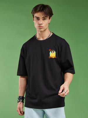 Smartees Printed Men Round Neck Black T-Shirt