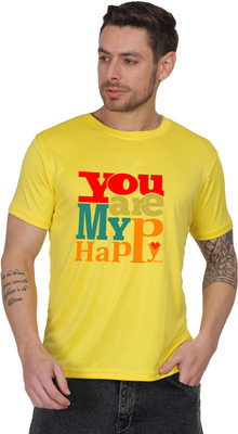 GetBling Printed Men Round Neck Yellow T-Shirt