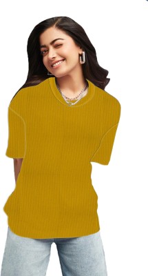 jovo Solid Women Round Neck Yellow T-Shirt