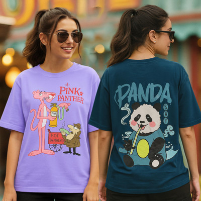 Fabflee Printed Women Round Neck Multicolor T-Shirt