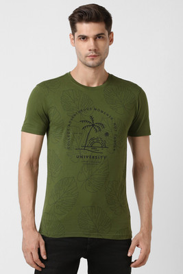 PETER ENGLAND Printed, Typography Men Round Neck Green T-Shirt