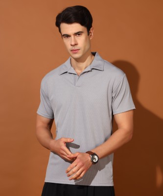 Christy World Solid Men Polo Neck Grey T-Shirt