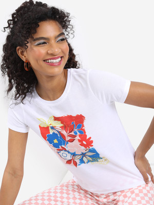Tokyo Talkies Floral Print Women Round Neck White T-Shirt