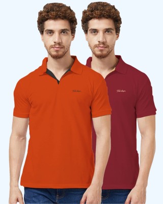 TAB91 Solid Men Polo Neck Maroon, Red T-Shirt