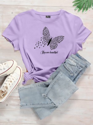 JUGULAR Printed Women Round Neck Purple T-Shirt