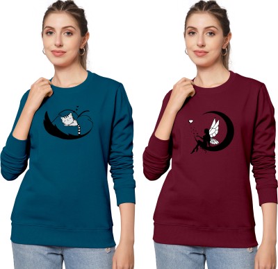 ZentWorld Printed Women Round Neck Dark Blue, Maroon T-Shirt