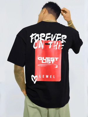 LEWEL Typography Men Round Neck Black T-Shirt