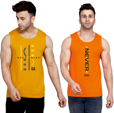 SLOWLORIS Printed Men Round Neck Brown, Orange T-Shirt