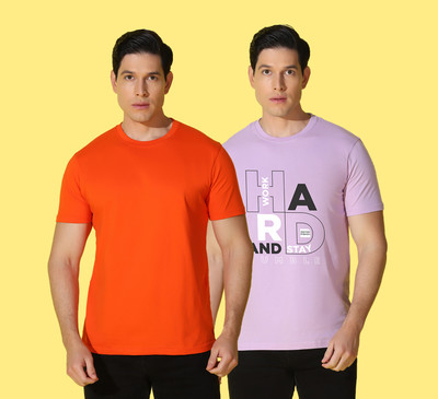 WOOSTRO Typography, Solid Men Round Neck Orange, Purple T-Shirt