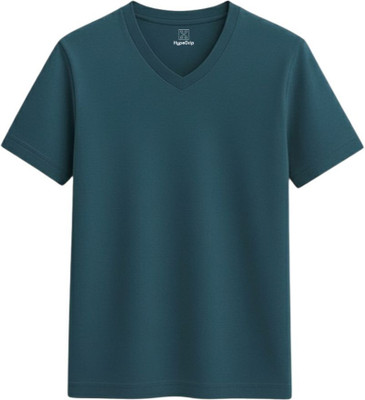 HypeDrip Solid Men V Neck Dark Blue T-Shirt