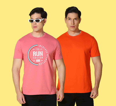 WOOSTRO Printed, Solid Men Round Neck Multicolor T-Shirt