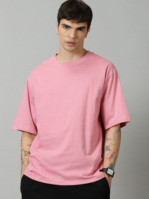 HAMBERG Solid Men Round Neck Pink T-Shirt