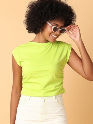 UNLIMITED Solid Women Round Neck Light Green T-Shirt