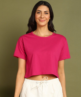 Moda Rapido Solid Women Round Neck Pink T-Shirt