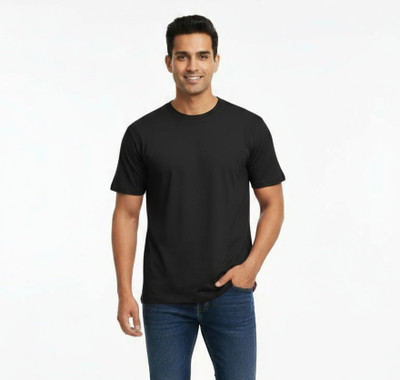 Estixx Solid Men Round Neck Black T-Shirt