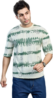BE POSITIVE Washed/Ombre Men Round Neck Green T-Shirt