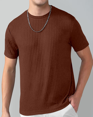 D.R fashion Self Design Men Round Neck Brown T-Shirt