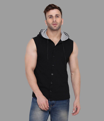 Trendfull Solid Men Hooded Neck Black T-Shirt