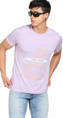 FLYING MACHINE Printed, Typography Men Round Neck Purple T-Shirt