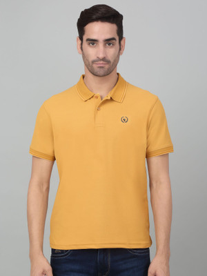 CANTABIL Solid Men Polo Neck Yellow T-Shirt