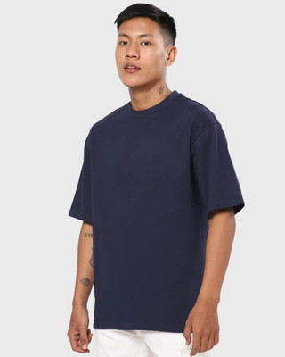 RED CLOVER Solid Men Round Neck Navy Blue T-Shirt