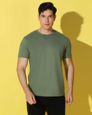 WOOSTRO Solid Men Round Neck Light Green T-Shirt