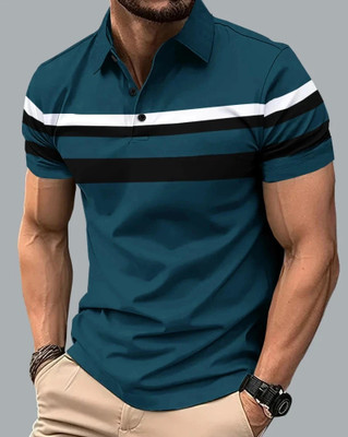 EyeBogler Colorblock Men Polo Neck Dark Blue T-Shirt