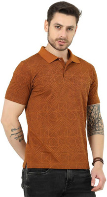 COLORTRAIT Printed Men Polo Neck Brown T-Shirt