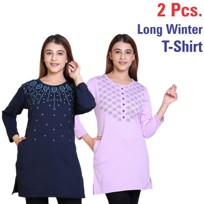 DG Divine GirL Printed Women Round Neck Navy Blue, Purple T-Shirt