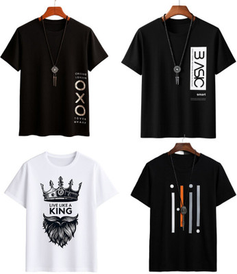 FASHIONCARNIVEL Graphic Print Men Round Neck Black, White T-Shirt