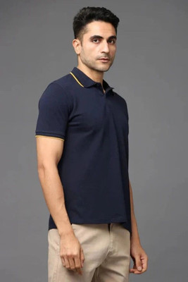 Irsya Solid Men Polo Neck Dark Blue T-Shirt