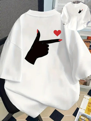 HASTEN Printed Women Round Neck White T-Shirt