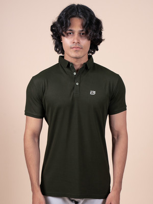FDREDO Solid Men Polo Neck Green T-Shirt