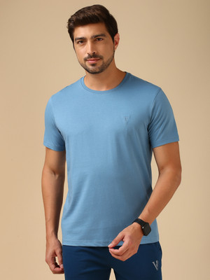 VAN HEUSEN Solid Men Crew Neck Blue T-Shirt