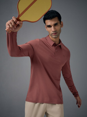 TECHNOSPORT Solid Men Polo Neck Orange T-Shirt