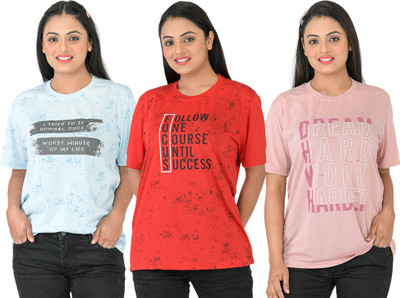 HouseOfCommon Printed Women Round Neck Multicolor T-Shirt