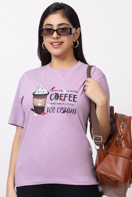 HouseOfCommon Graphic Print Women Round Neck Purple T-Shirt